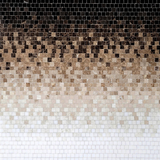 Mosaic tile samples in various colors arranged in a grid.