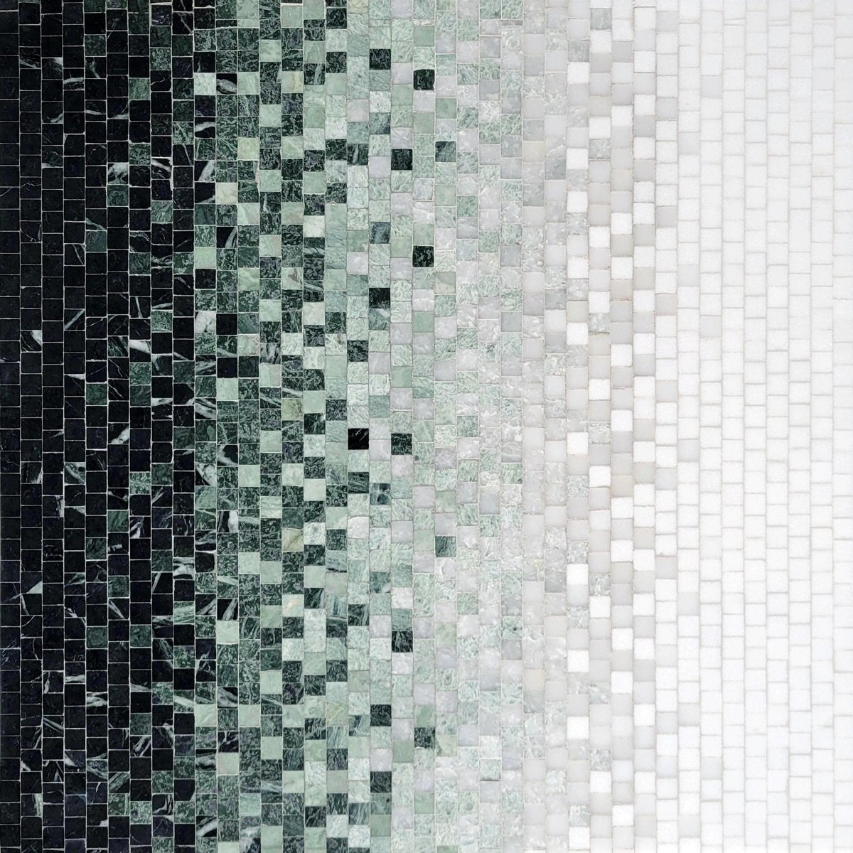 Mosaic tile pattern in black, green, and white on a white background