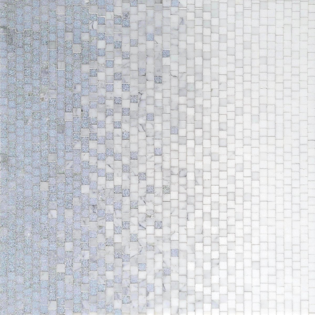 Mosaic pattern of small square tiles in various shades of gray and white.