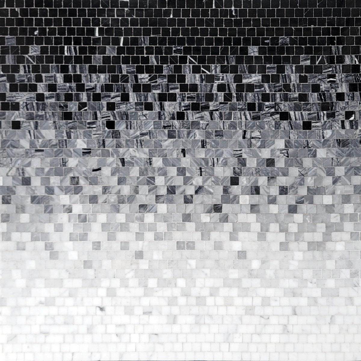 Mosaic tile pattern in black, gray, and white.