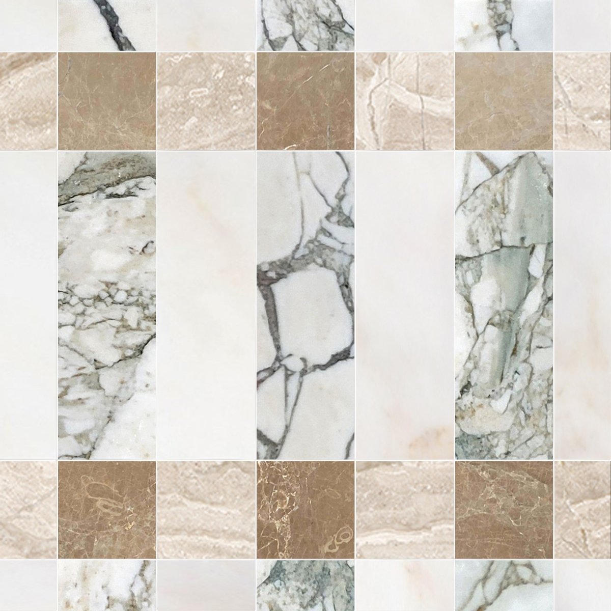 Collage of various marble and stone textures in neutral colors.