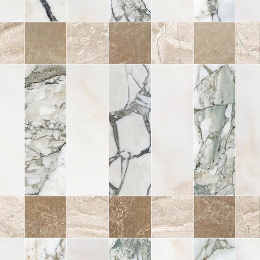 Collage of various marble and stone textures in neutral colors.
