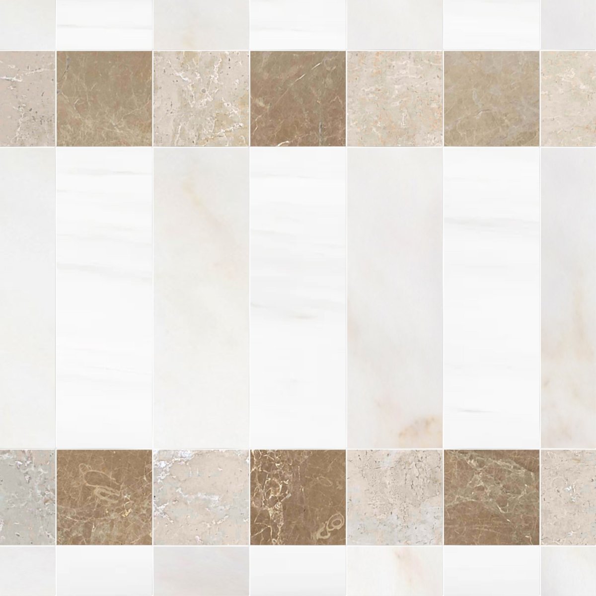 Grid of beige and brown tiles with a white background
