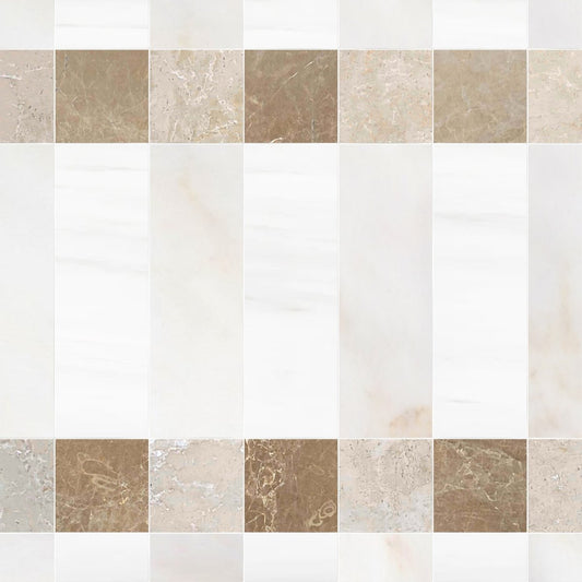 Grid of beige and brown tiles with a white background