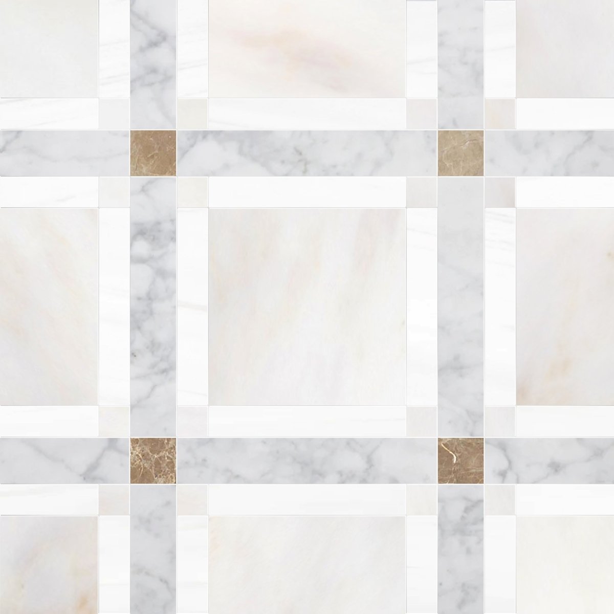 Mosaic pattern of square tiles in various neutral colors on a white background