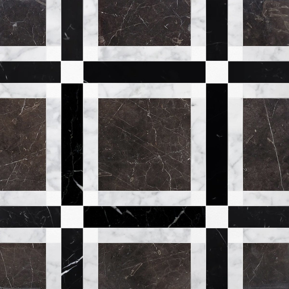 Checkered pattern with black and white marble tiles