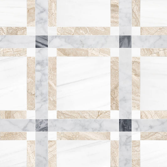 Prismatic Glacier Geometric Marble Waterjet Mosaic Tile