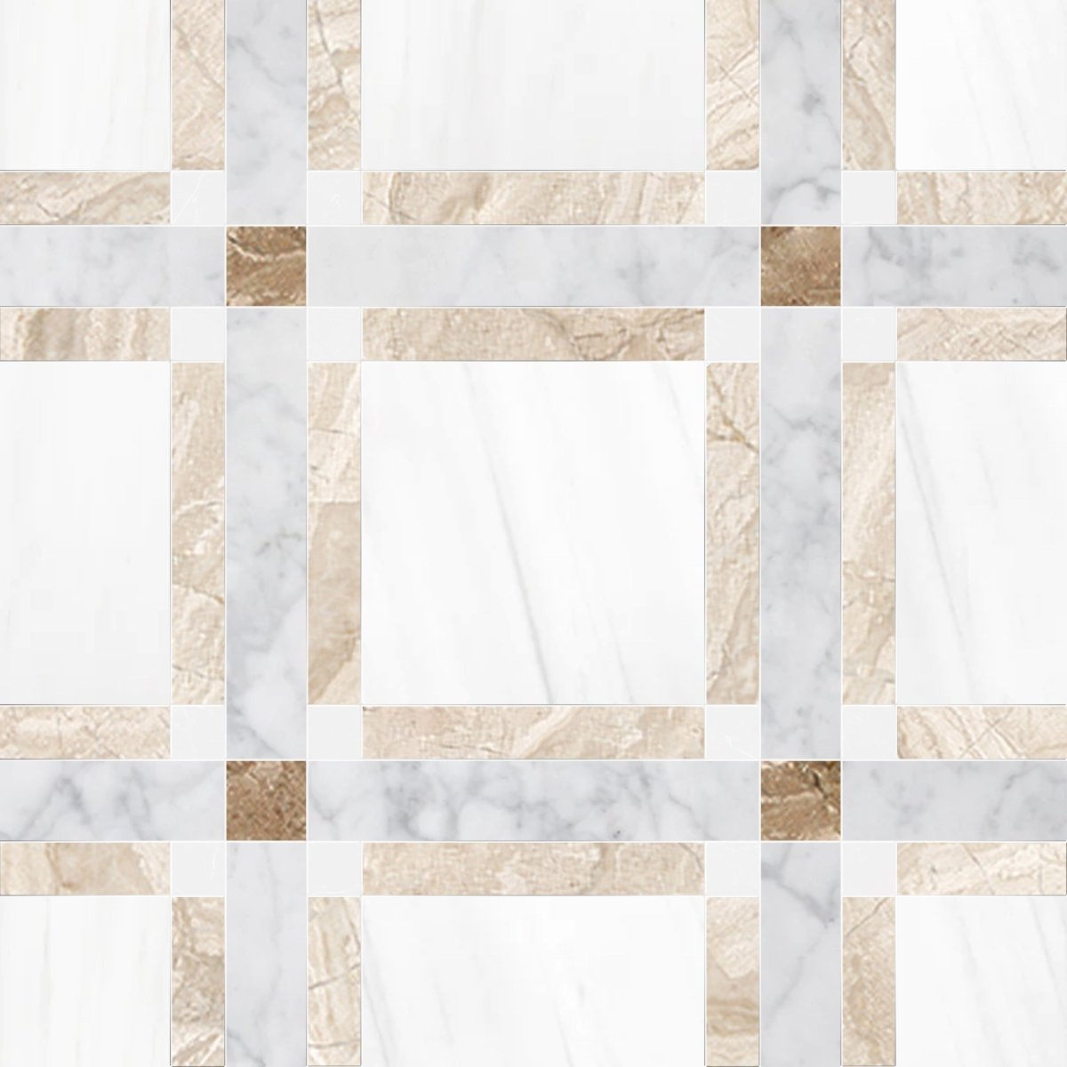 Checkered pattern of beige and white tiles