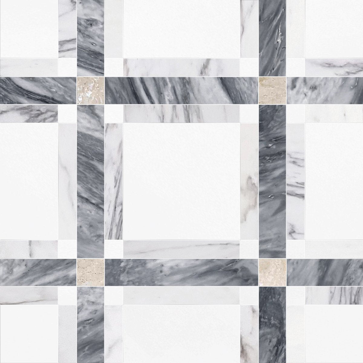 Checkered pattern of gray and white marble tiles