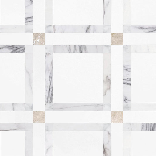 Checkered pattern of marble tiles with a mix of gray, white, and beige colors.
