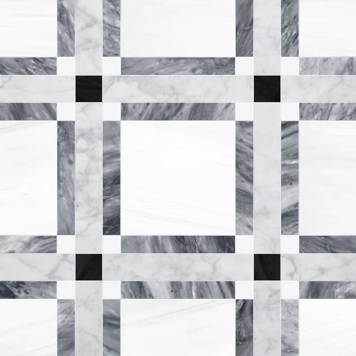 Checkered pattern of black, white, and gray tiles