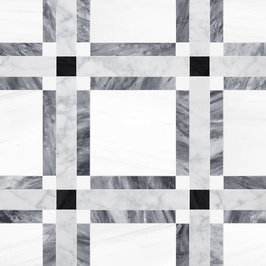 Checkered pattern of black, white, and gray tiles