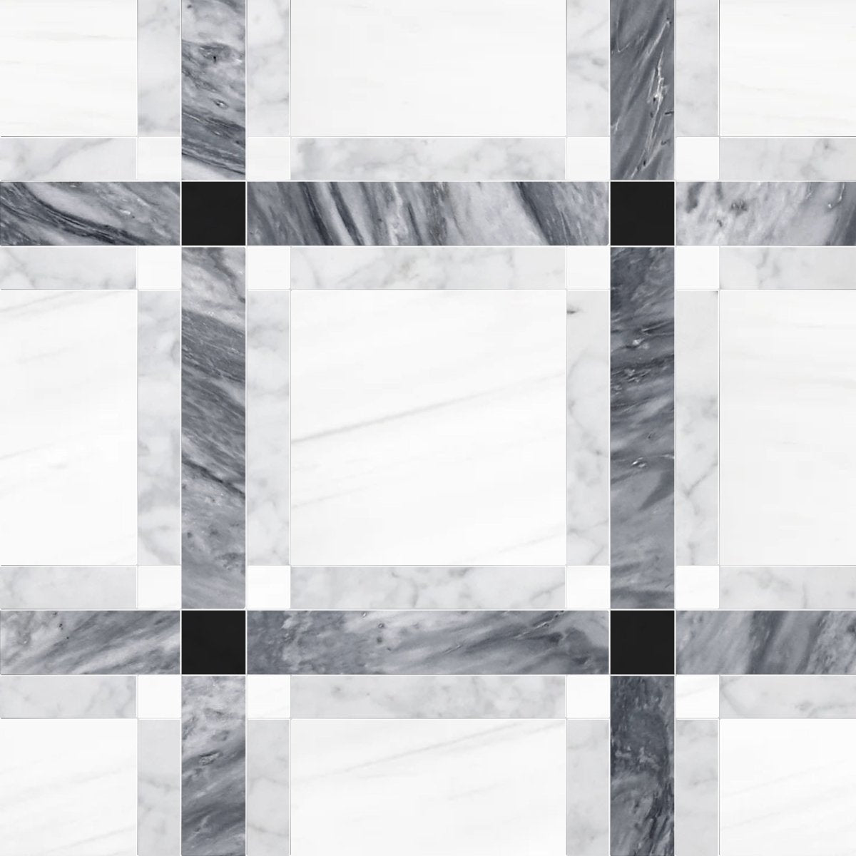 Checkered pattern of gray and white marble tiles