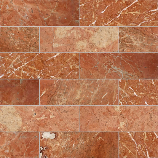 Pattern of red and brown marbled tiles