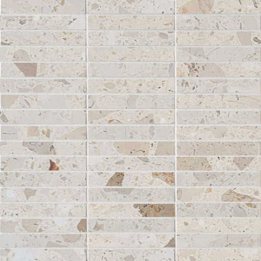 Sabbia Marble Terrazzo Honed Stacked 5/8''x4'' Stone Mosaic