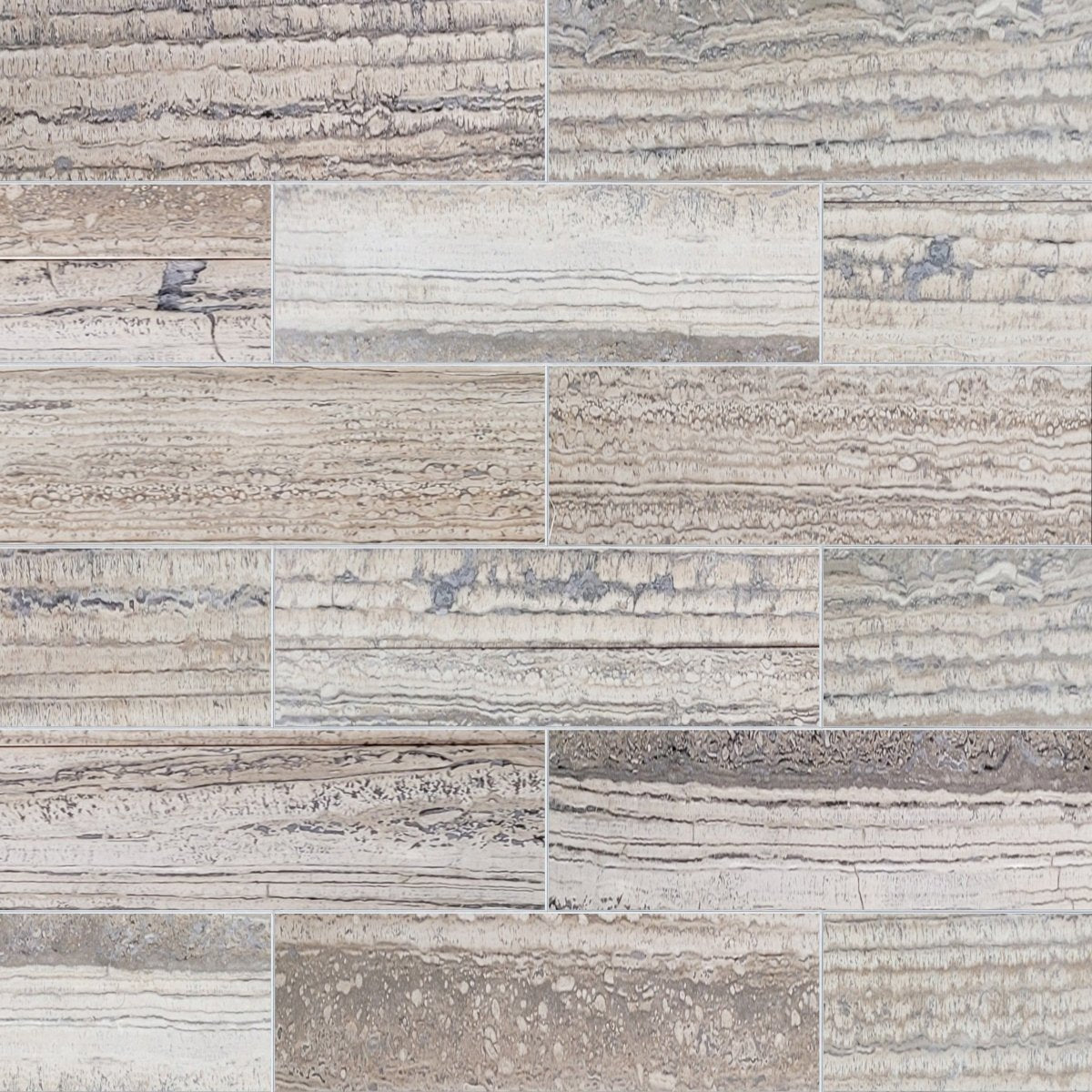 Patterned tile with earthy tones and wood-like texture