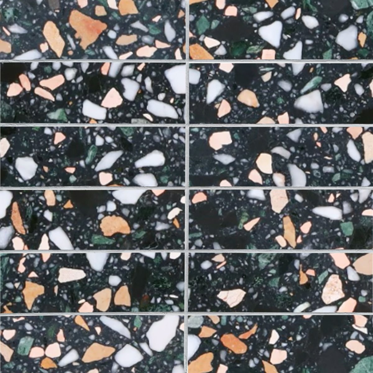 Terrazzo pattern with multicolored chips on a black background