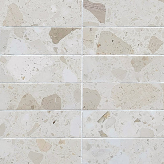 Stacked Sabbia Marble Terrazzo Honed 2''x6'' Stone Mosaic