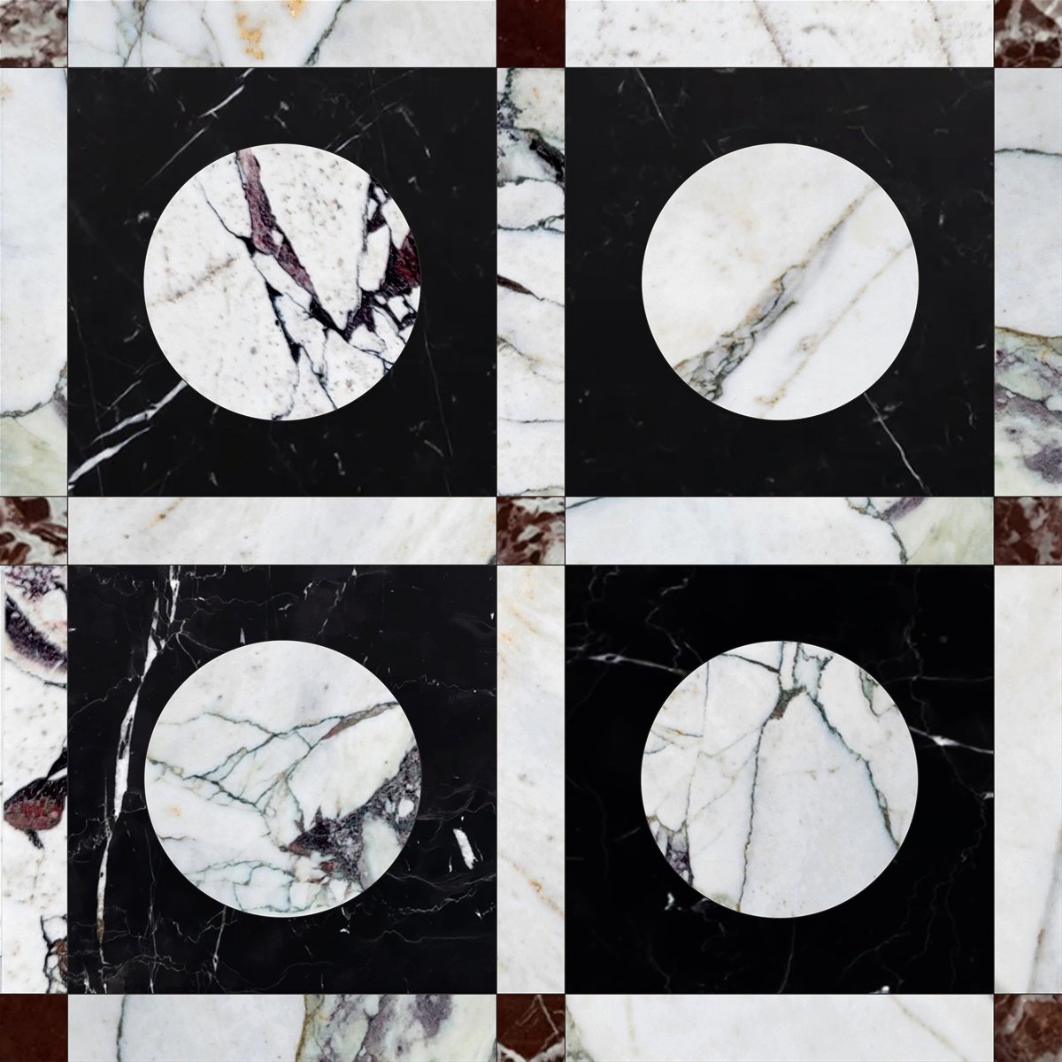 Starr Blackout Round Checkered Waterjet Tile