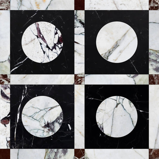 Starr Blackout Round Checkered Waterjet Tile