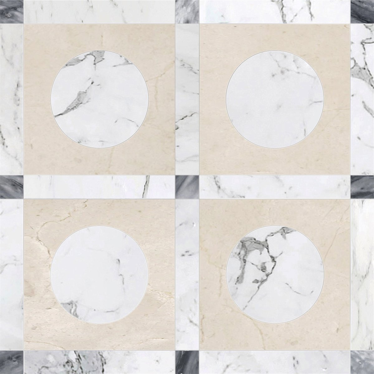 Starr Crema Round Checkered Waterjet Tile