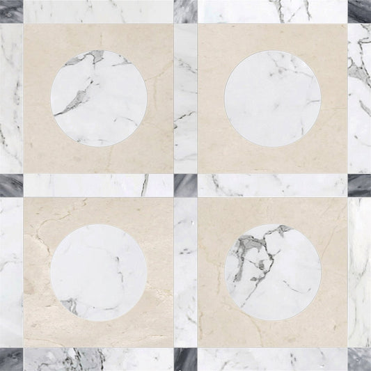 Starr Crema Round Checkered Waterjet Tile