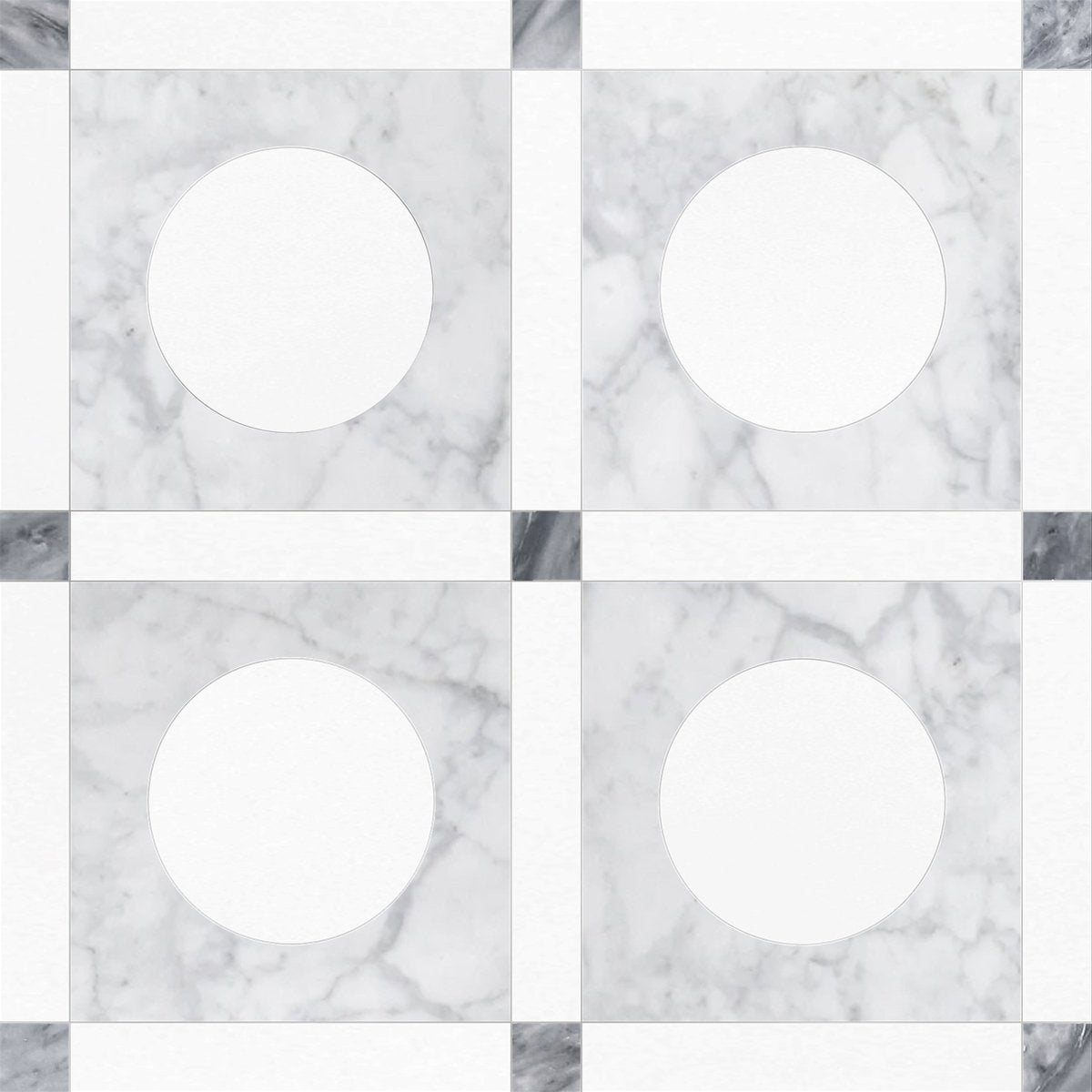 Marble pattern with circular cutouts on a checkered background