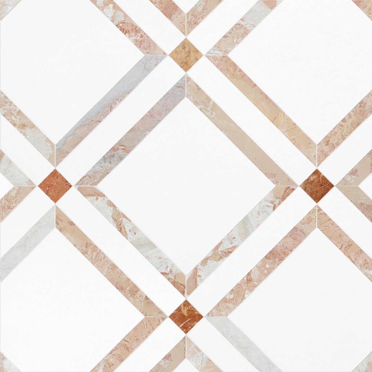 Geometric tile pattern with brown, beige, and white colors on a white background