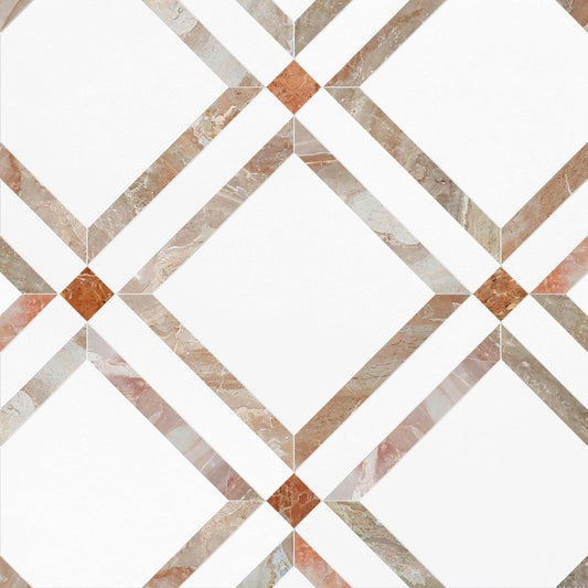 Geometric tile pattern with diamond shapes on a white background