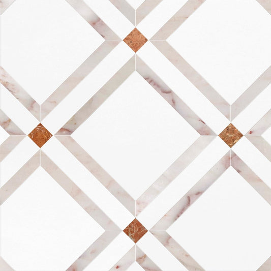 Geometric tile pattern with diamond shapes on a white background