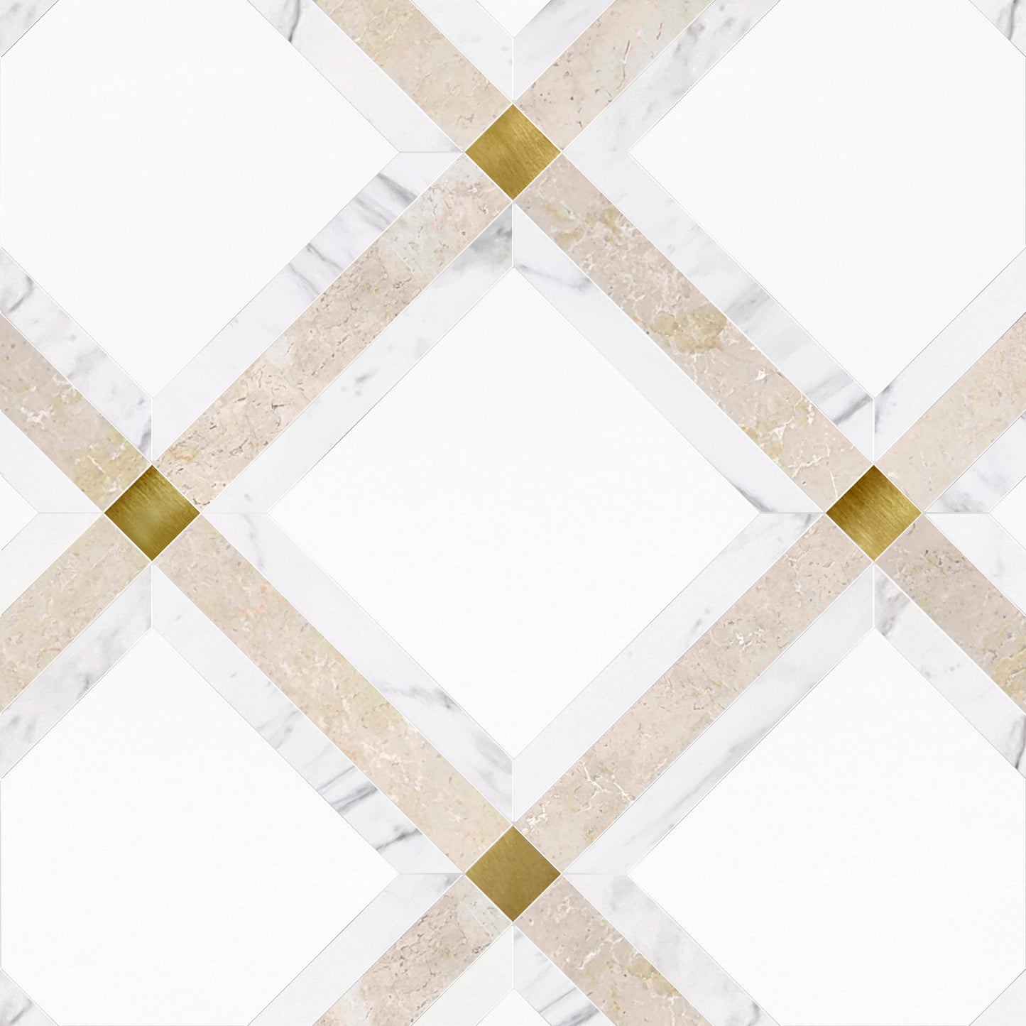 Umbria Spectre Geometric Marble & Brass Waterjet Mosaic Tile
