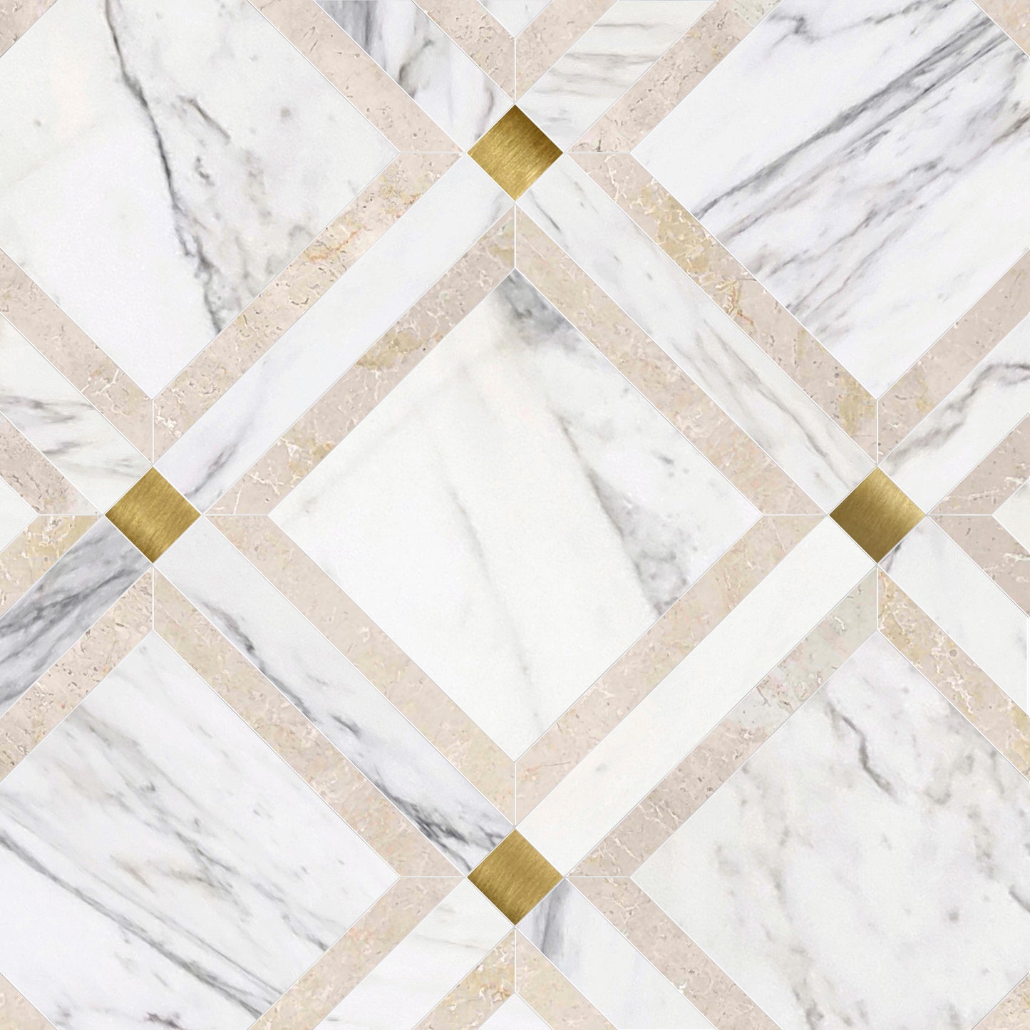 Umbria Gaze Geometric Marble & Brass Waterjet Mosaic Tile