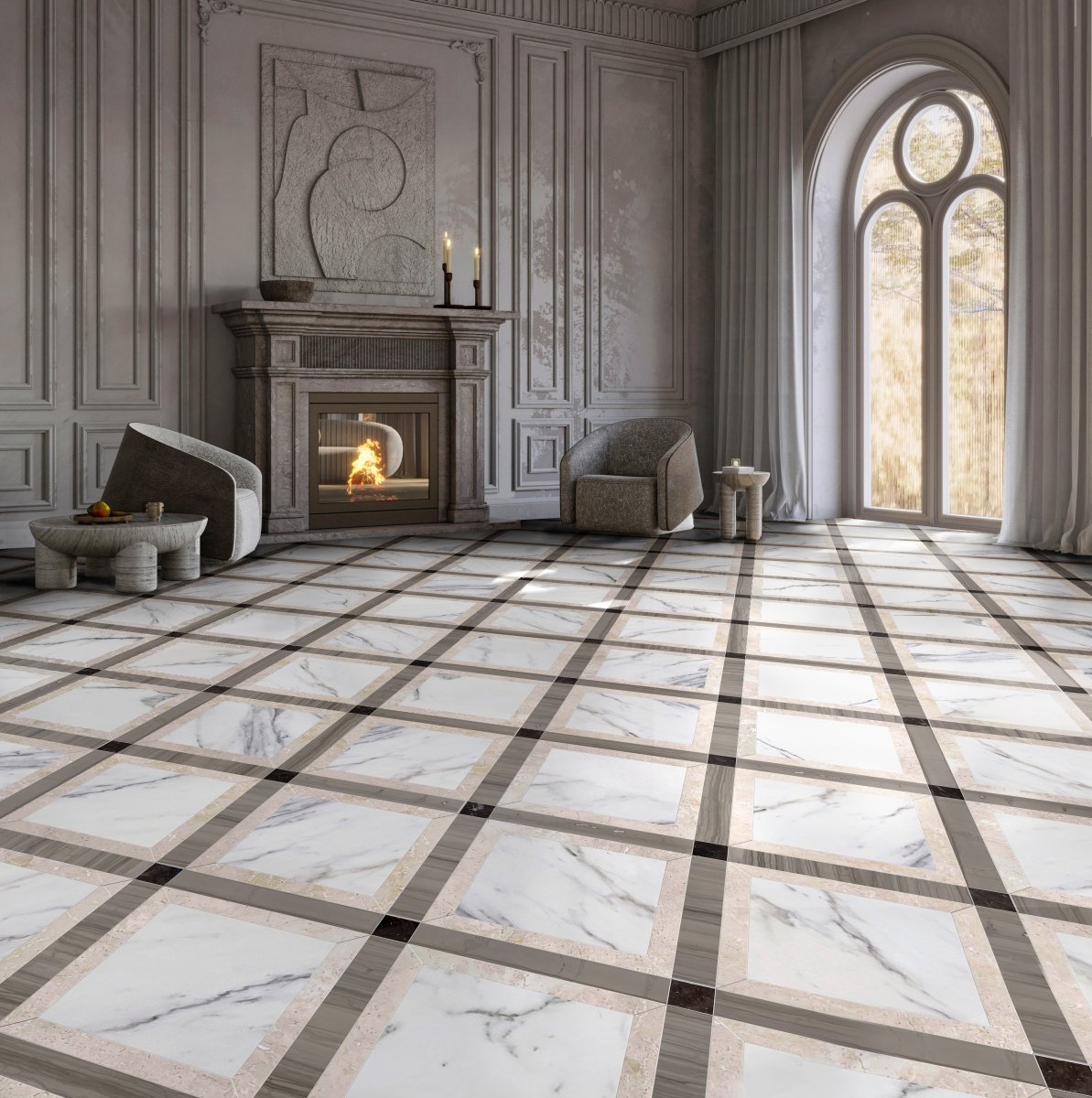 Umbria Glacier Geometric Marble Waterjet Mosaic Tile