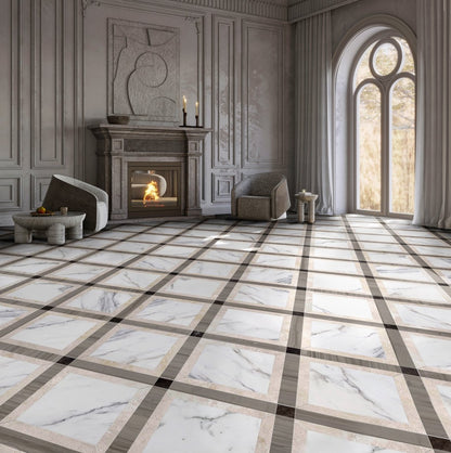 Umbria Glacier Geometric Marble Waterjet Mosaic Tile