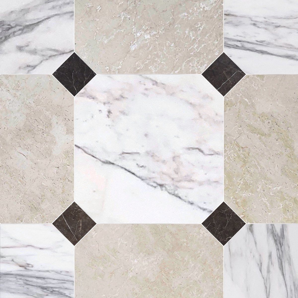 Octagon 18" Botticino & Calacatta w/ St. Laurent Dot Checker Tile