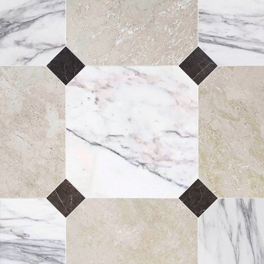 Octagon 18" Botticino & Calacatta w/ St. Laurent Dot Checker Tile