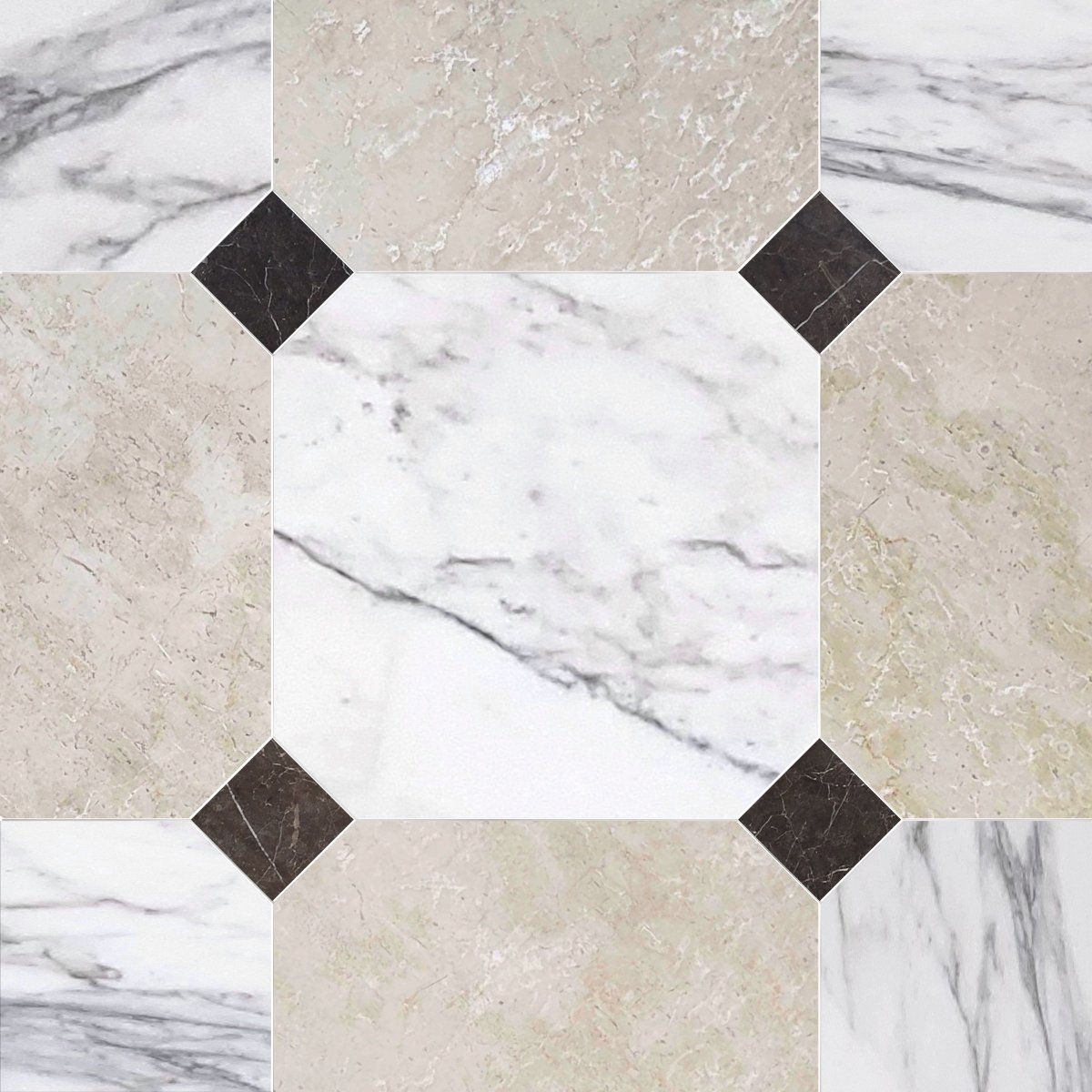 Pattern of marble and stone tiles with a checkered design.
