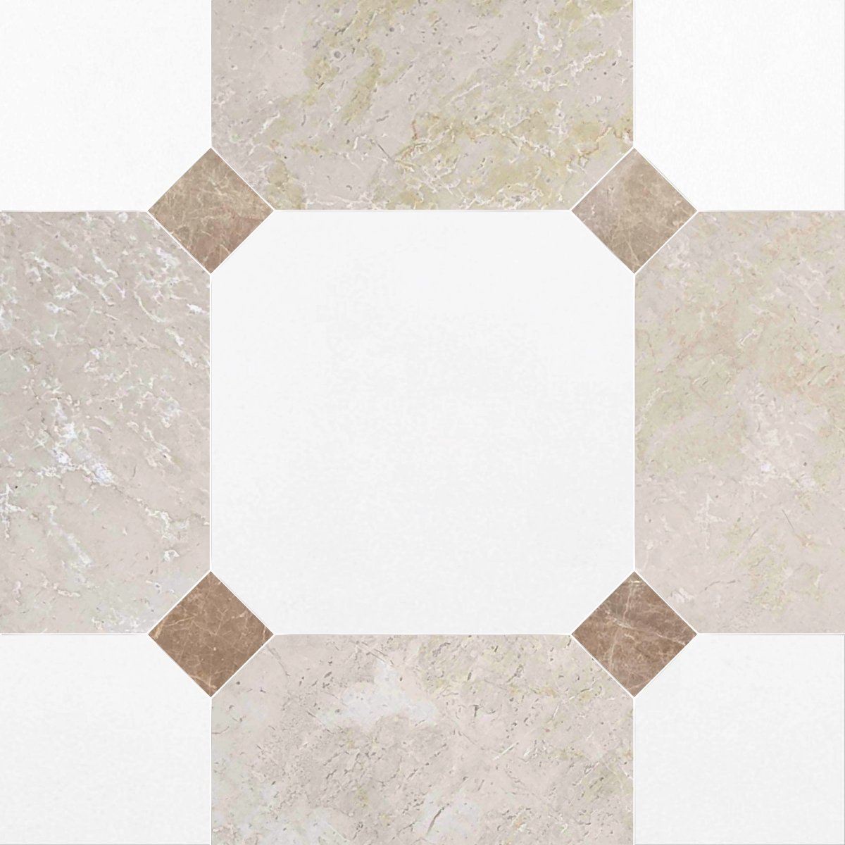 Octagon 18" Botticino & Thassos w/ Paradise Dot Checkerboard Tile