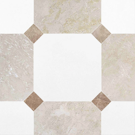 Octagon 18" Botticino & Thassos w/ Paradise Dot Checkerboard Tile