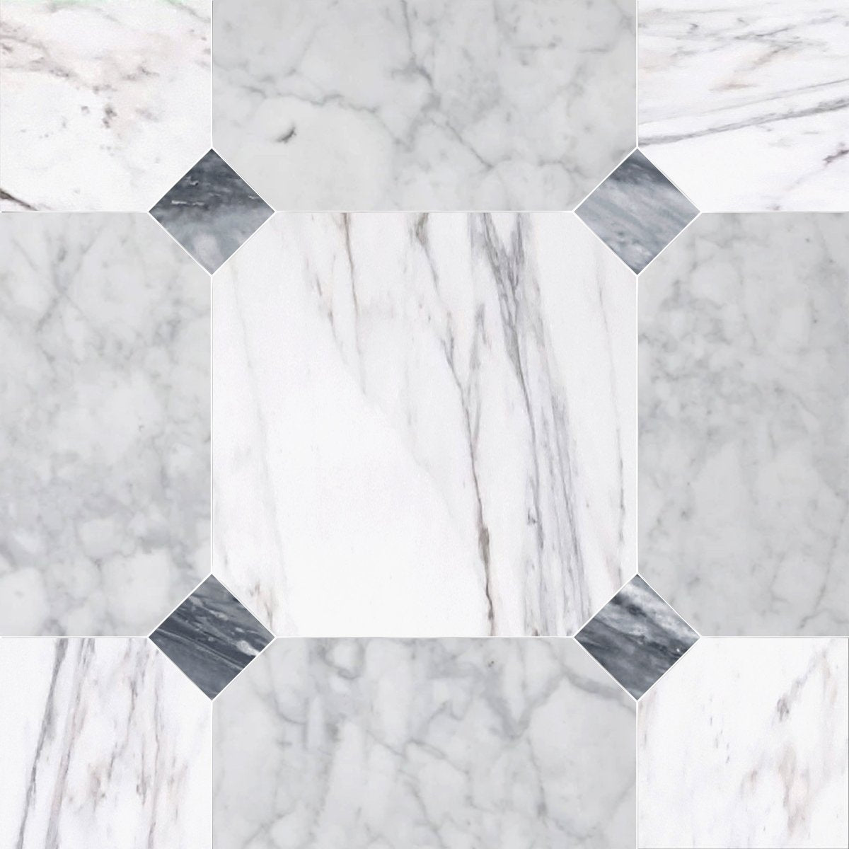 Octagon 18" Calacatta & Carrara w/ Bardiglio Dot Checker Tile