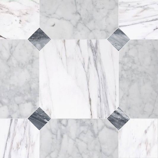 Octagon 18" Calacatta & Carrara w/ Bardiglio Dot Checker Tile
