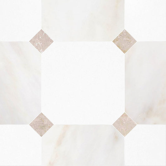 Octagon 18" Calacatta Onciatta & Thassos w/ Botticino Dot Checker Tile