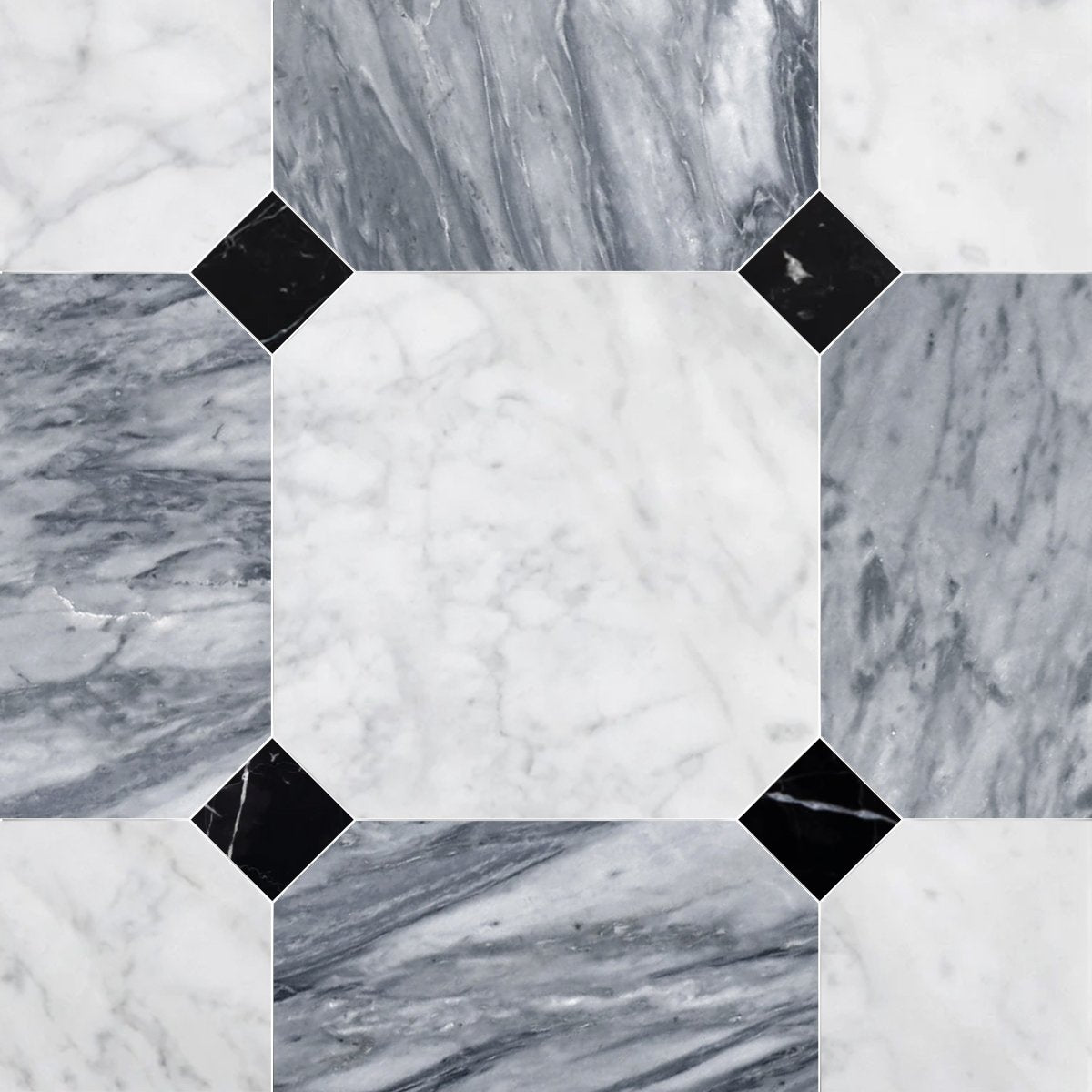 Octagon 18" Carrara & Bardiglio w/ Nero Marquina Dot Checker Tile