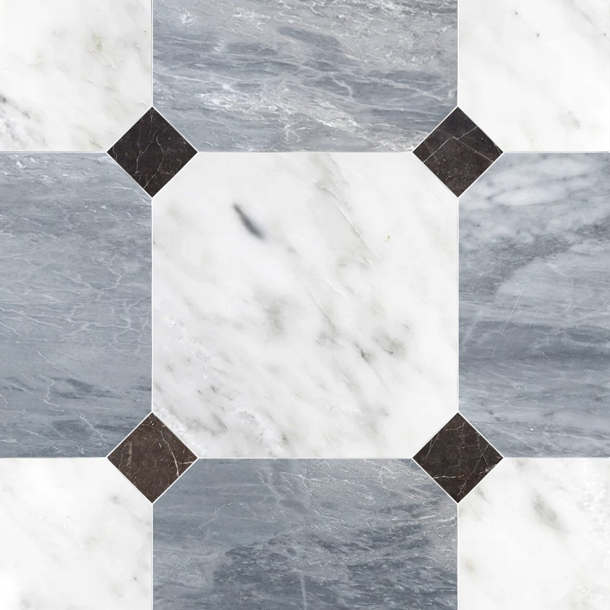 Octagon 18" Grigio Toscano & Asian White w/ St. Laurent Dot Checker Tile