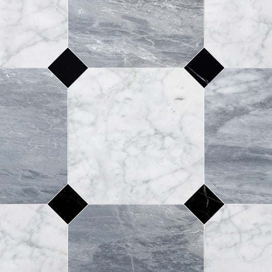 Octagon 18" Grigio Toscano & Carrara w/ Nero Marquina Dot Chkr Tile