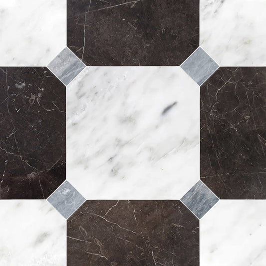 Octagon 18" St. Laurent & Asian White w/ Grigio Toscano Dot Checker Tile