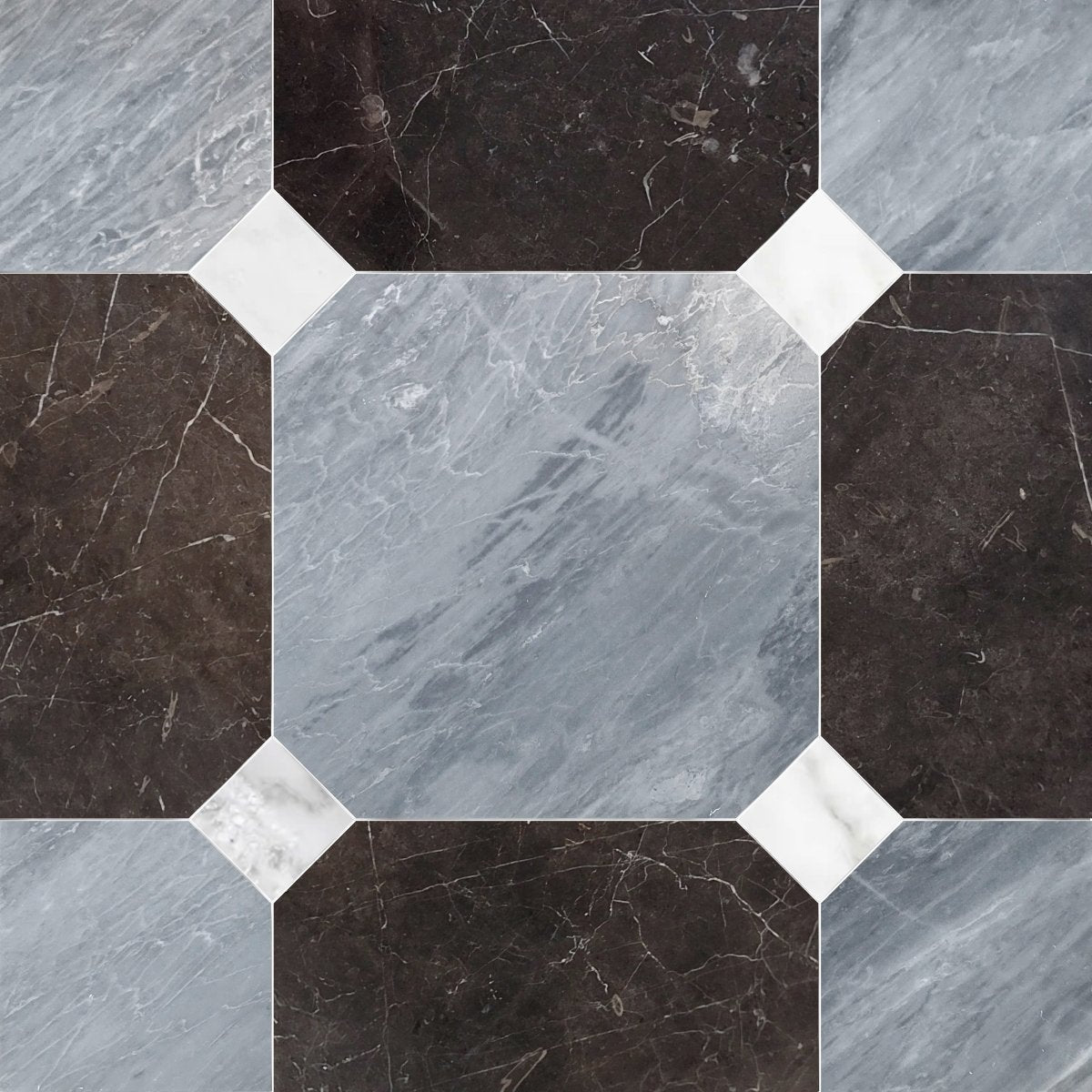 Octagon 18" St. Laurent & Grigio Toscano Checker Marble Tile
