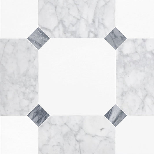 Octagon 18" Thassos & Carrara w/ Bardiglio Dot Checker Tile