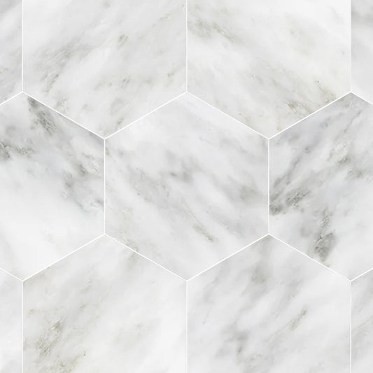 Asian White Polished Marble 10 1/2'' Hexagon