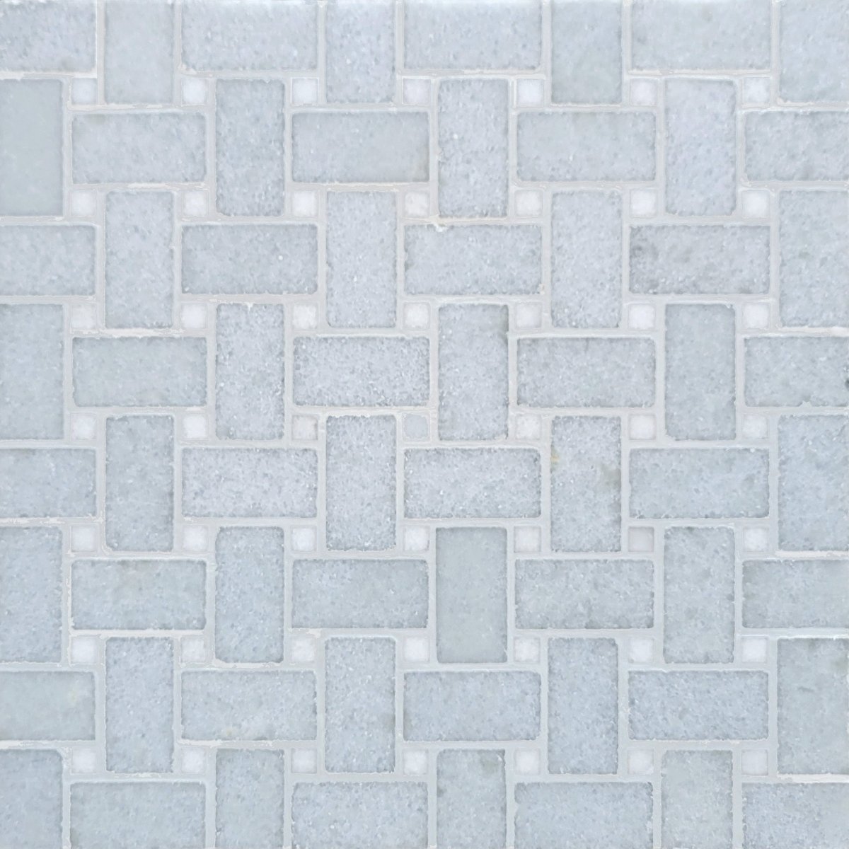 Small Tile Weave Pattern Basket Weave Blue Celest with Thassos Dot 1/18''x2'' Stone Mosaic ...